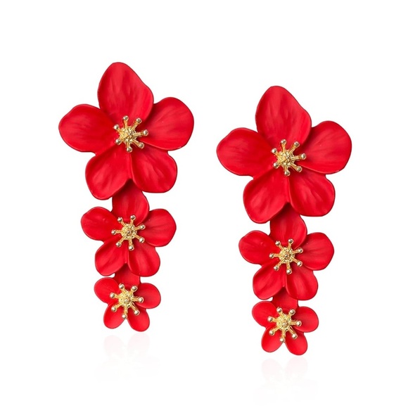 Floral Red Drop Earrings # 45 - Picture 1 of 7